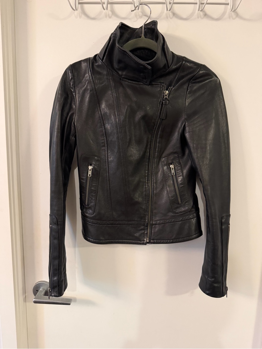 Aritzia Mackage Black Genuine Leather Asymmetric Zip Moto Jacket